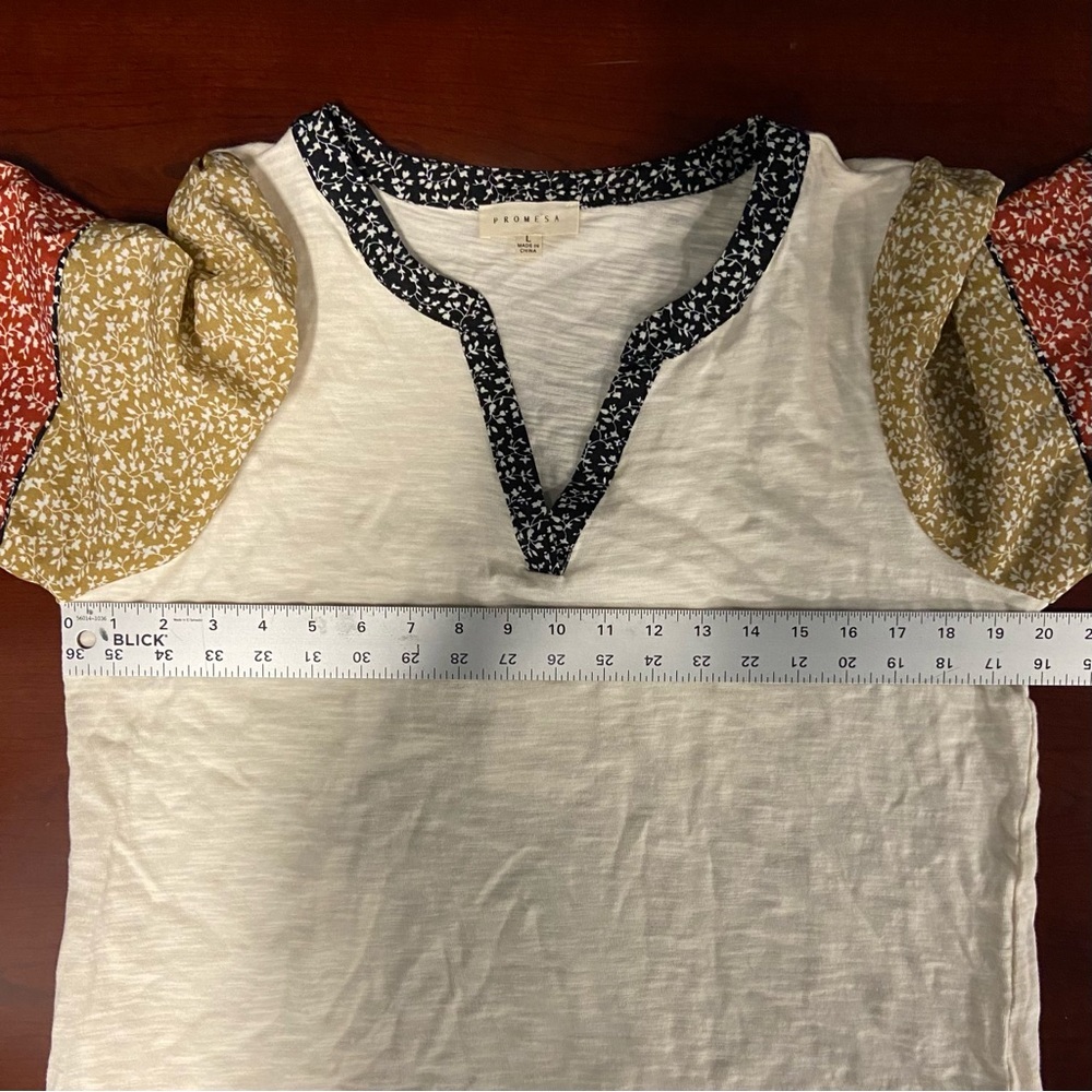 Promesa | Women’s Boho Floral Sleeve Blouse, Size Large - Picture 7 of 9